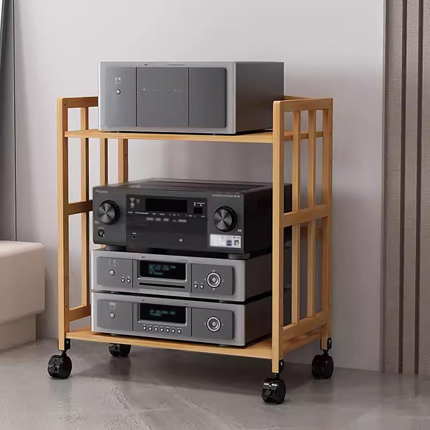 DFEDHF Large Capacity Audio Rack Media Stand - 2/3/4/5 Floor Adjustable Shelf Stereo Rack System Cabinet - Heavy Duty AV Media Stand Easy Assembly for Home & Commercial Use