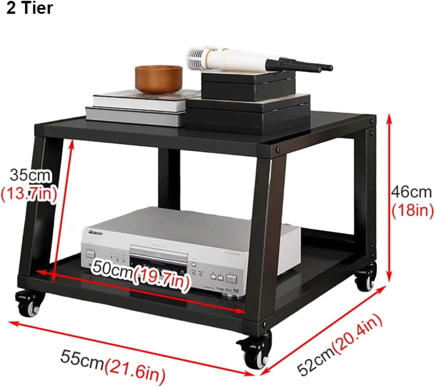 XMFBSY Medios AV Media Stand with Wheels Trapezoidal Game Console Shelf Rolling Home Stereo System Entertainment Components Cabinet for Record Player Organizer(Black
