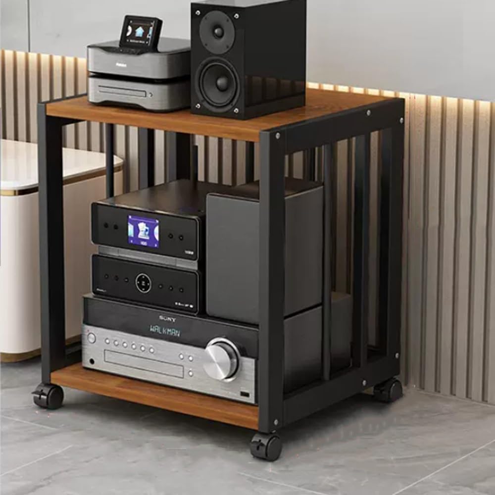 NILZA White Audio Rack Movable Corner AV Cabinet DVD Player Stand Amplifier Rack Video Media Stand Cabinet 2/3/4/5 Tier AV Media Stand with Adjustable Shelves(Black+Oak