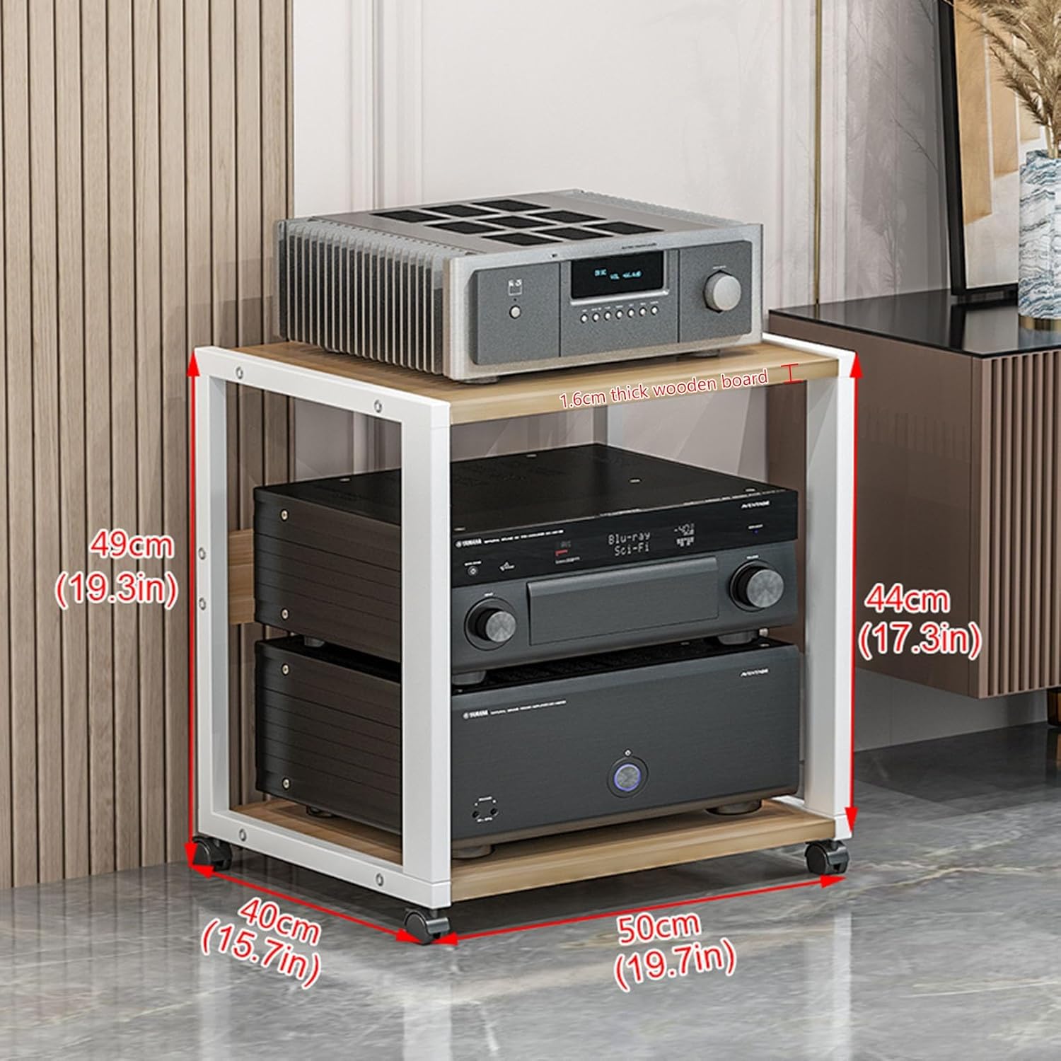 UYCVT Movable Media Stand 2-Media Stand Corner Shelf DVD Players Stand Audio Rack Stand Black-White