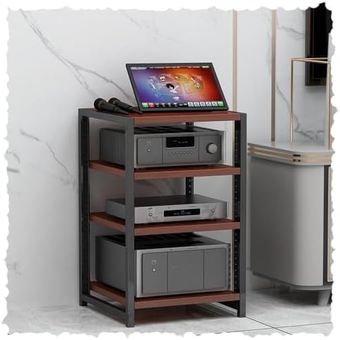 PPOIUYK HiFi Racks4/5/6 Tier Media Storage Cabinet Adjustable AV Media Stand Wooden Shelves Stereo Rack AV Cabinet Audio Video Components Cabinet Home Corner Media Center(Brown