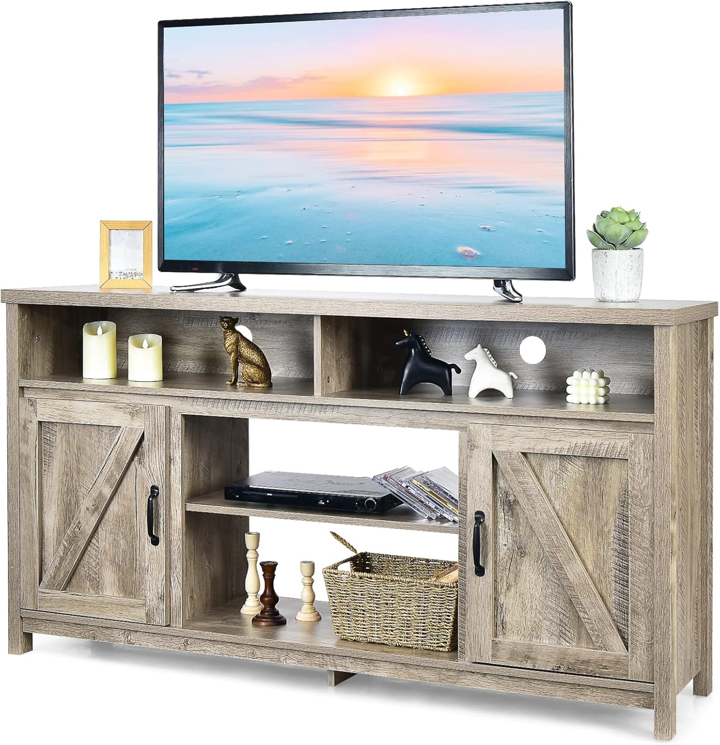 Tangkula Modern Farmhouse TV Stand with Double Barn Doors