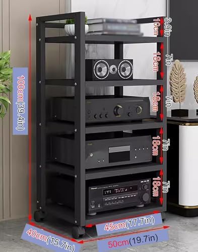 UYCVT Heavy-Duty Media Storage Cabinet for Living Room Adjustable Stereo Stand with Wheels Home Audio Video Equipment Rack Black Floor-Standing Component Holder-Black-#3-5 Tier
