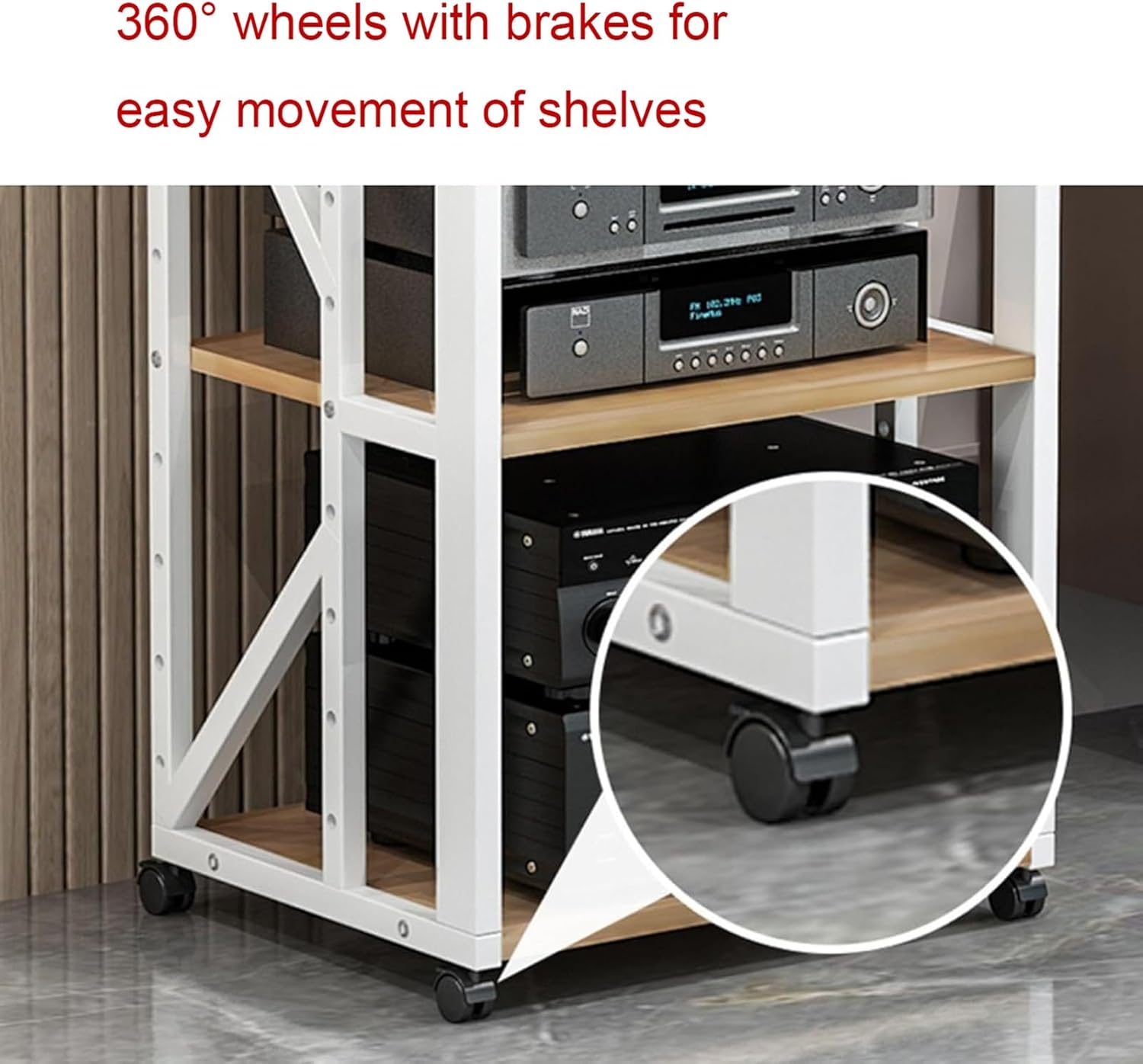 XingLi Movable 3/4/5-Tier Media Stand Audio/Video Component Cabinet with Height Adjustable Wooden Shelf Multi-Function Open Storage Rack for Home/Office/Theater(Black