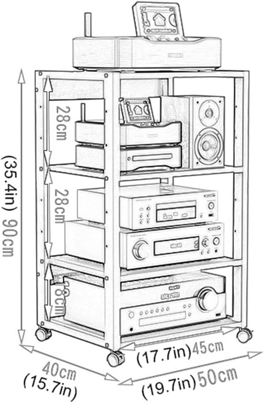 HOFSSI 4-Tier Metal Steel Frame Amplifier Rack Media Stand Wooden Corner Shelf Home Theatre Mobile Audio/Video Component Stereo Storage Rack CD Cabinet