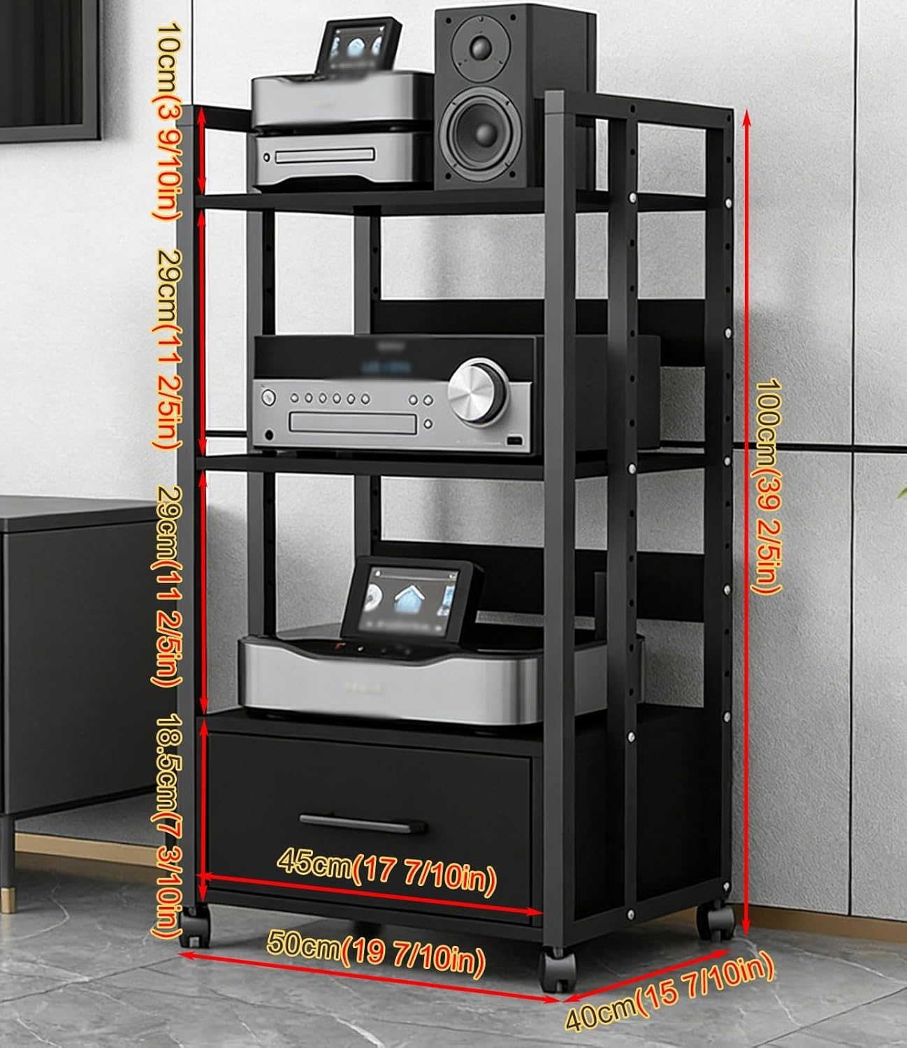 YLLFFLL 3 Shelf Audio Component Rack Tower Media Stereo Stand Equipment Shelves