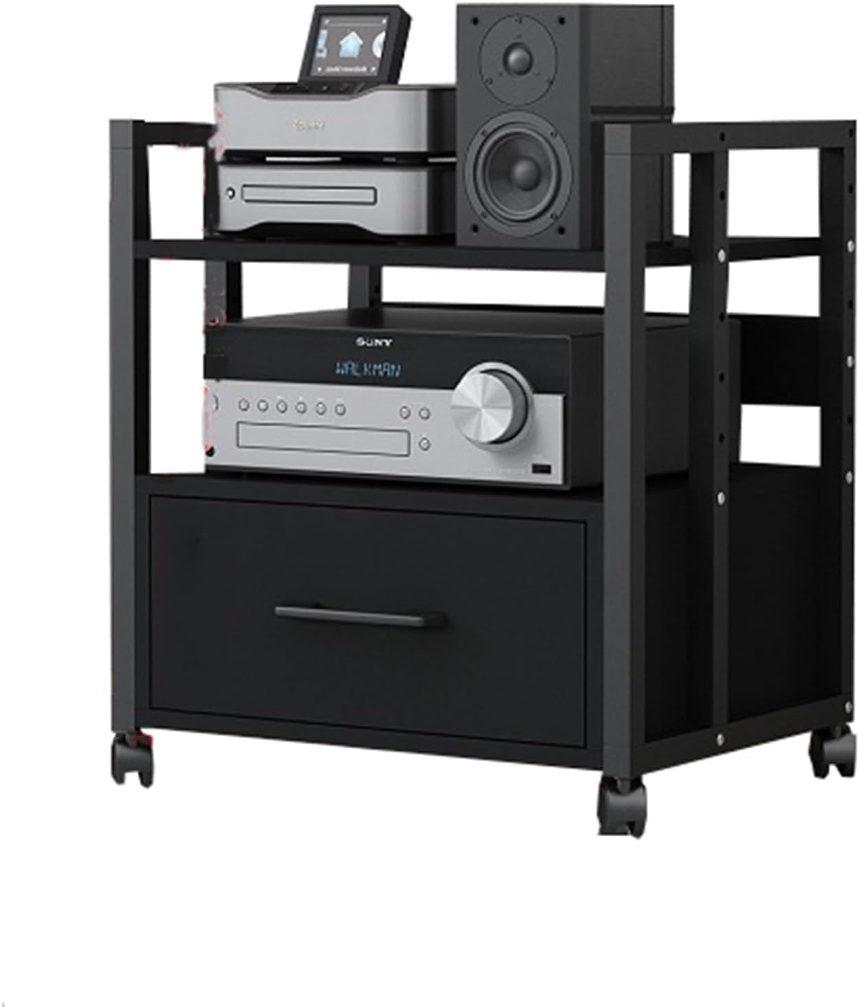 2/3/4 Tier Audio Rack CD Media Player Stand Open Audio/Video Component Cabinet Floor-Standing Movable Storage Shelf with Wheels and Drawer for Home/Office/Theater (Size : 2-Tier)