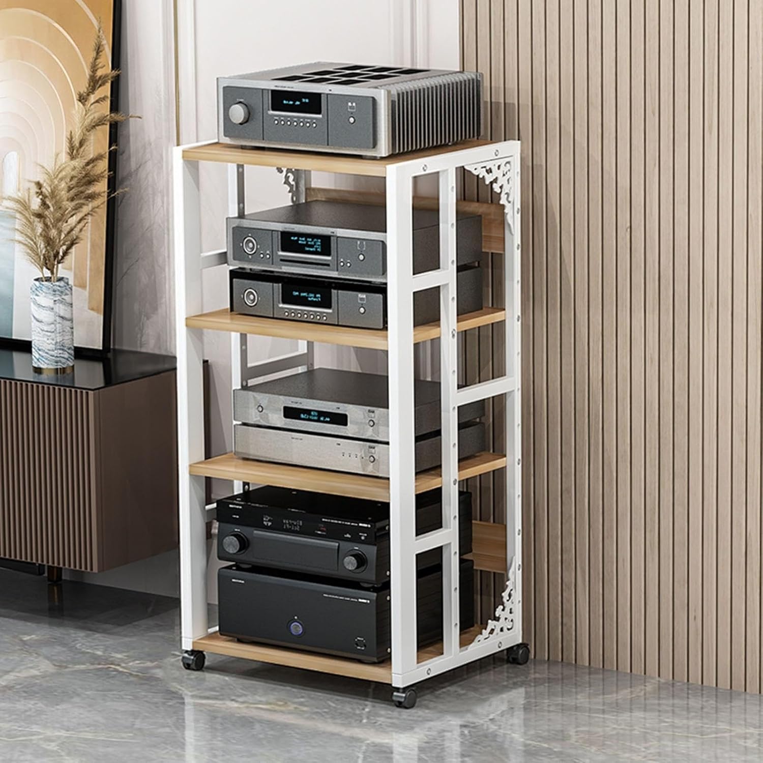 UYCVT Movable Media Stand Multi-Function Movable Audio Video Storage Cart Cd Player Media Stand Amplifier Rack-White - C-4 Tier