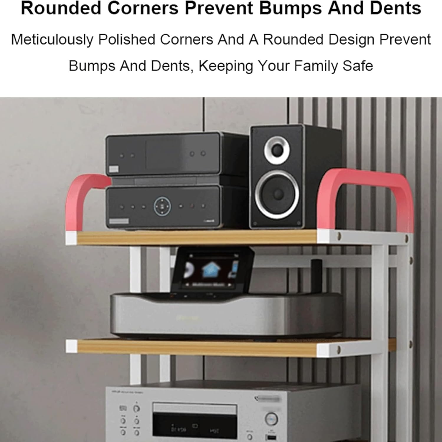 PZEOB AV Media Stand Carbon Steel + E1 Grade Plate Audio Rack Stand with Wheels Stereo Component Stand Audio-Video Shelving Stereo Rack(Black