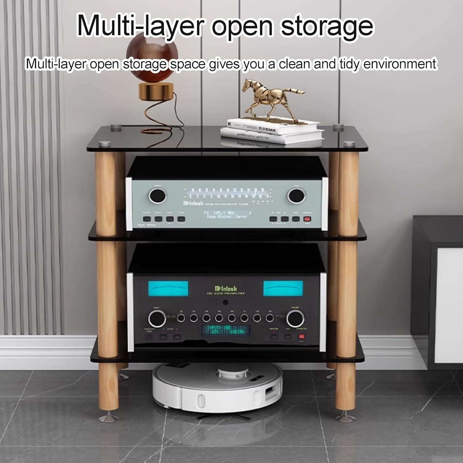 OVOGGPAN AV Stereo Cabinet Audio Rack Stand Tower Audio-Video Shelving Audio Tower Record Player Stand Media Storage Cabinet
