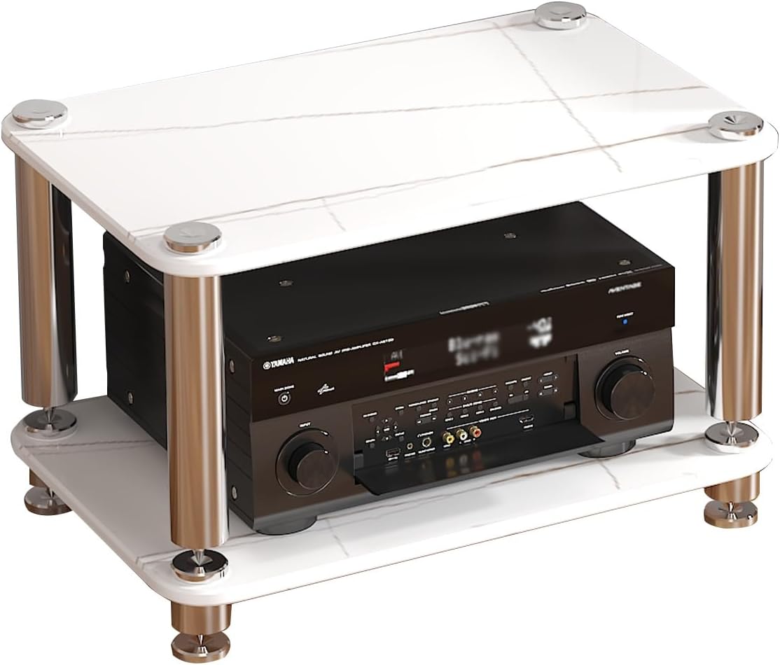 1/2/3/4 Tier Media Shelf Record Player Corner TV Stand Stereo Cabinet Audio Rack Small Entertainment Center Rack Split Shock Absorber Design for Living Room Game Room Music Studio(White