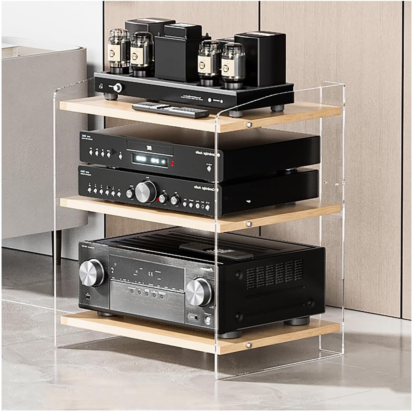 Modern Stereo Rack Audio Stand with Adjustable Shelves - AV Media Storage Cabinet for Home