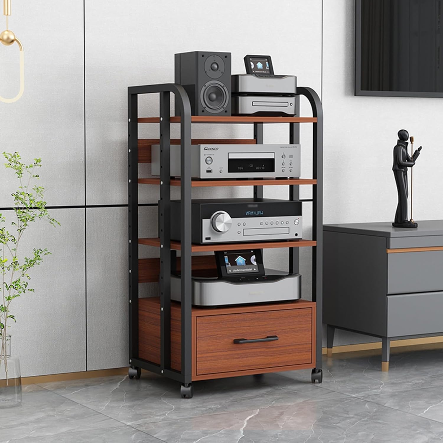 UYCVT Movable Media Stand Movable 3/4-Media Stand Corner Record Player Audio Rack Tower and Storage Drawer-A-4 Tier