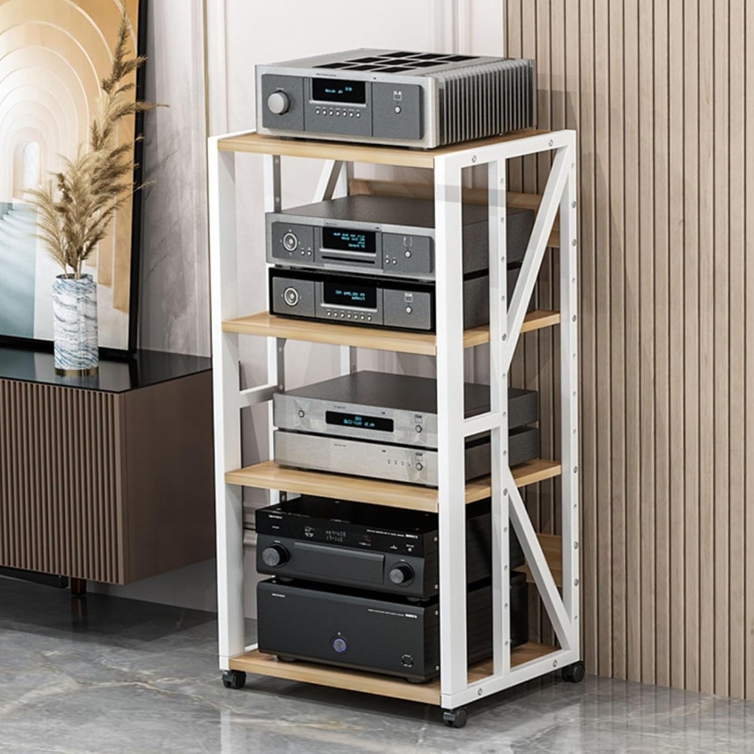 UYCVT Movable Media Stand Multi-Function Movable Audio Video Storage Cart Cd Player Media Stand Amplifier Rack-White - B-4 Tier