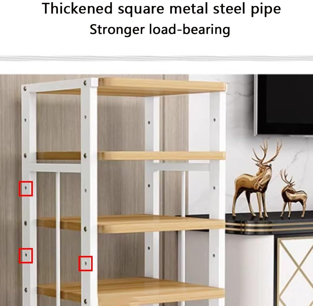 NILZA Movable Media Storage Cabinet Floor-Standing Audio Rack AV Media Stand Adjustable 3/4/5 Tier Wooden Shelves Stereo Rack Audio Tower Stand For TV Audio Video Components Stereo Equipment(White+Whi