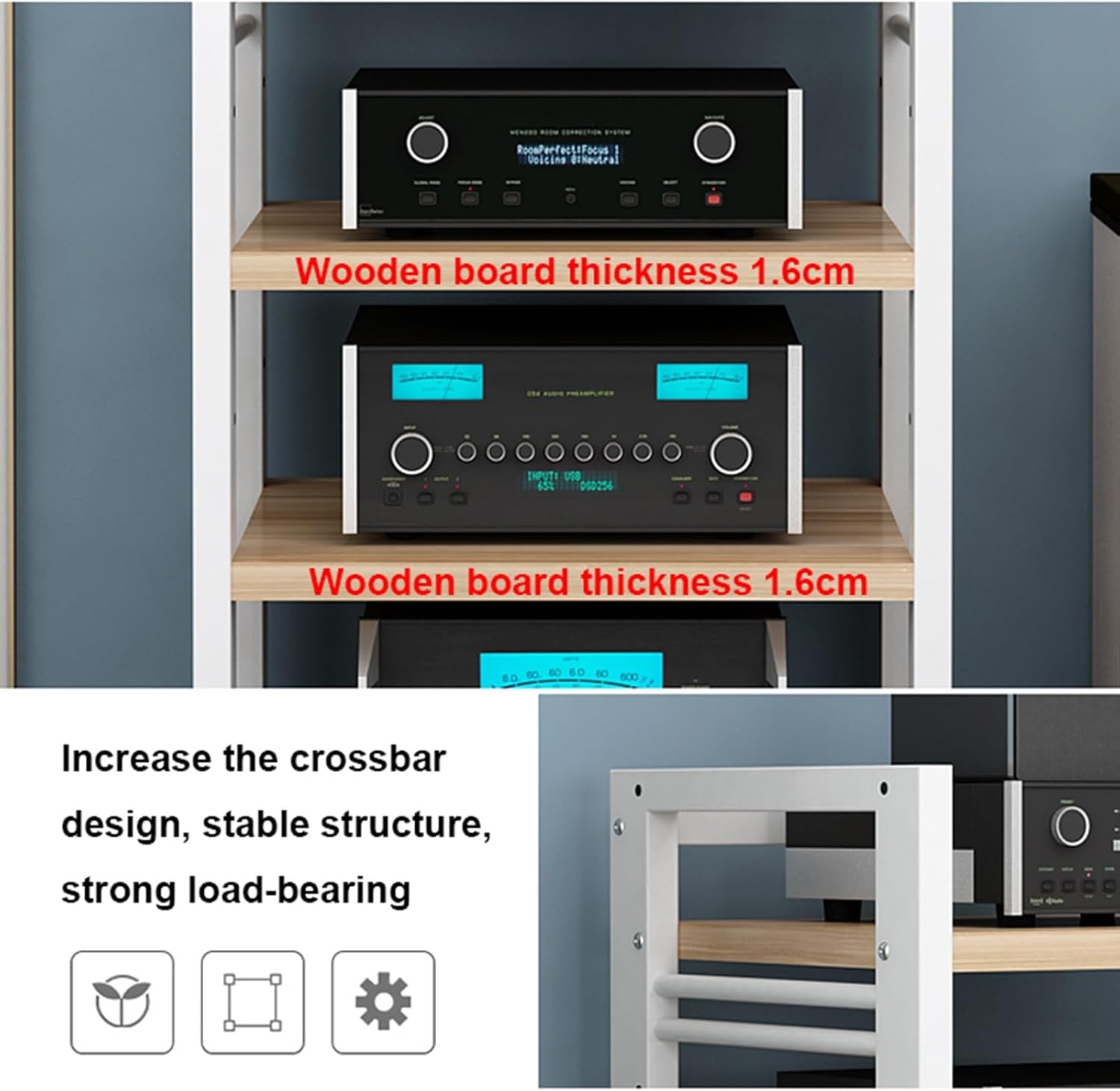 QFDGFDBCX 5-Tier Movable AV Media Stand Adjustable Wooden Shelf Stereo Rack amp;amp; CD Player Cabinet for Home