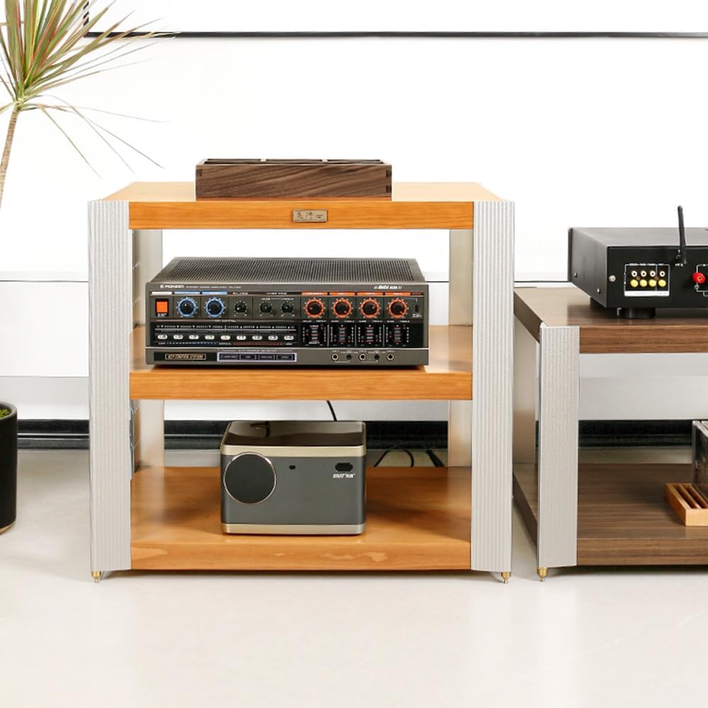 KGPGNYMYHA 4 Tier Audio Video Media Stand Adjustable Shelves Audio Rack Media Storage Cabinet Stereo System Home Entertainment Components Cabinet(Brown