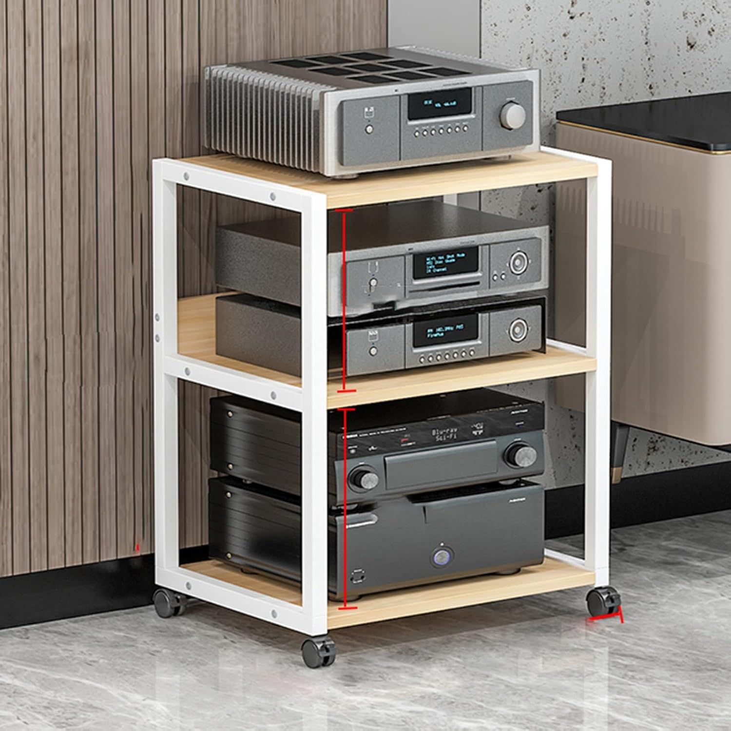 3-Tier AV Media Stand Corner Shelf Wooden Corner Shelves Component Cabinet Corner TV Entertainment Center Audio-Video Rack Stand CD DVD Record Player Stand For Home Theater(White Oak