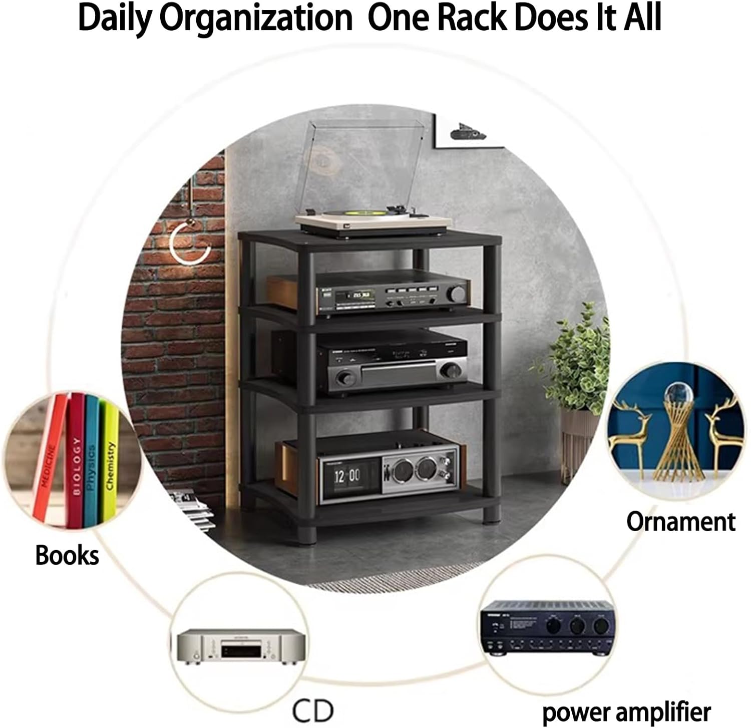 AV Multi-Tier Audio Rack Home Theater Equipment Cabinet CD Rack Amplifier Cabinet Suitable For Stereo Components Turntables DVD Players Recording Studios And Living Rooms(Black