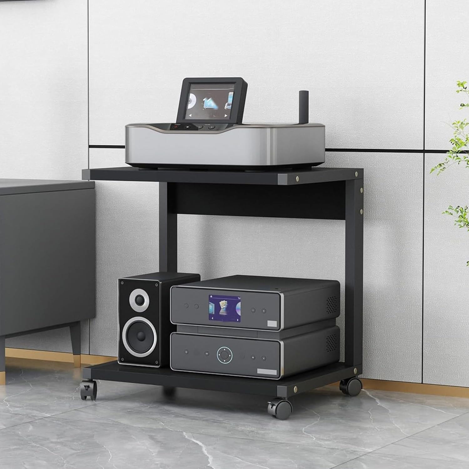 Modern AV Media Stand with Wheels - 2-Tier Audio-Video Shelving