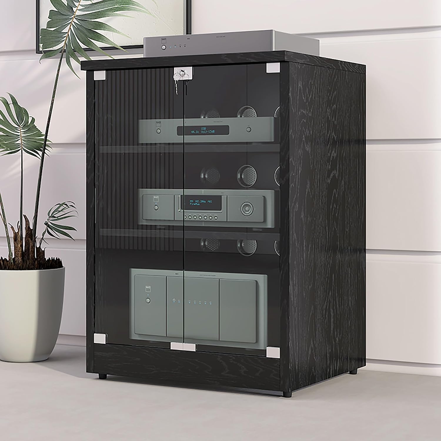 UYCVT Corner Tv Stand with 4-Tier Media Shelf Audio Cabinet & Stereo Racks - Stylish Entertainment Center Media Storage for Tv Record Player & More