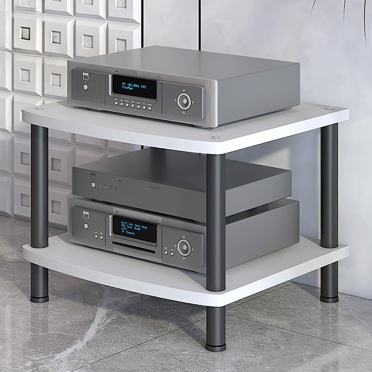 Tv Shelf With Open Stereo Cabinet Wooden Media Storage Cabinet For Dvd Players And Tv Accessories Av Audio Rack With Carbon Steel Frame 4 Tier 60X54X89Cm Video Media Stan-White-2 tier 60x54x44CM