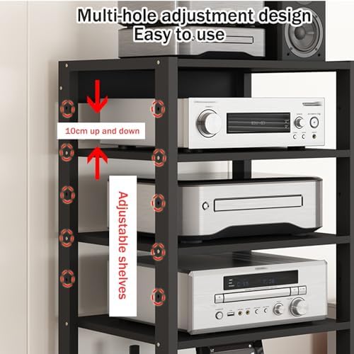USZWBY Media Stereo Cabinet Standmedia Stand Audio-Video Shelving 3/4/5/6 Tier HiFi DVD Holder Game Rack Cd Console Cabinet with Adjustable Shelves Wooden St(Color-50X40X131Cm)
