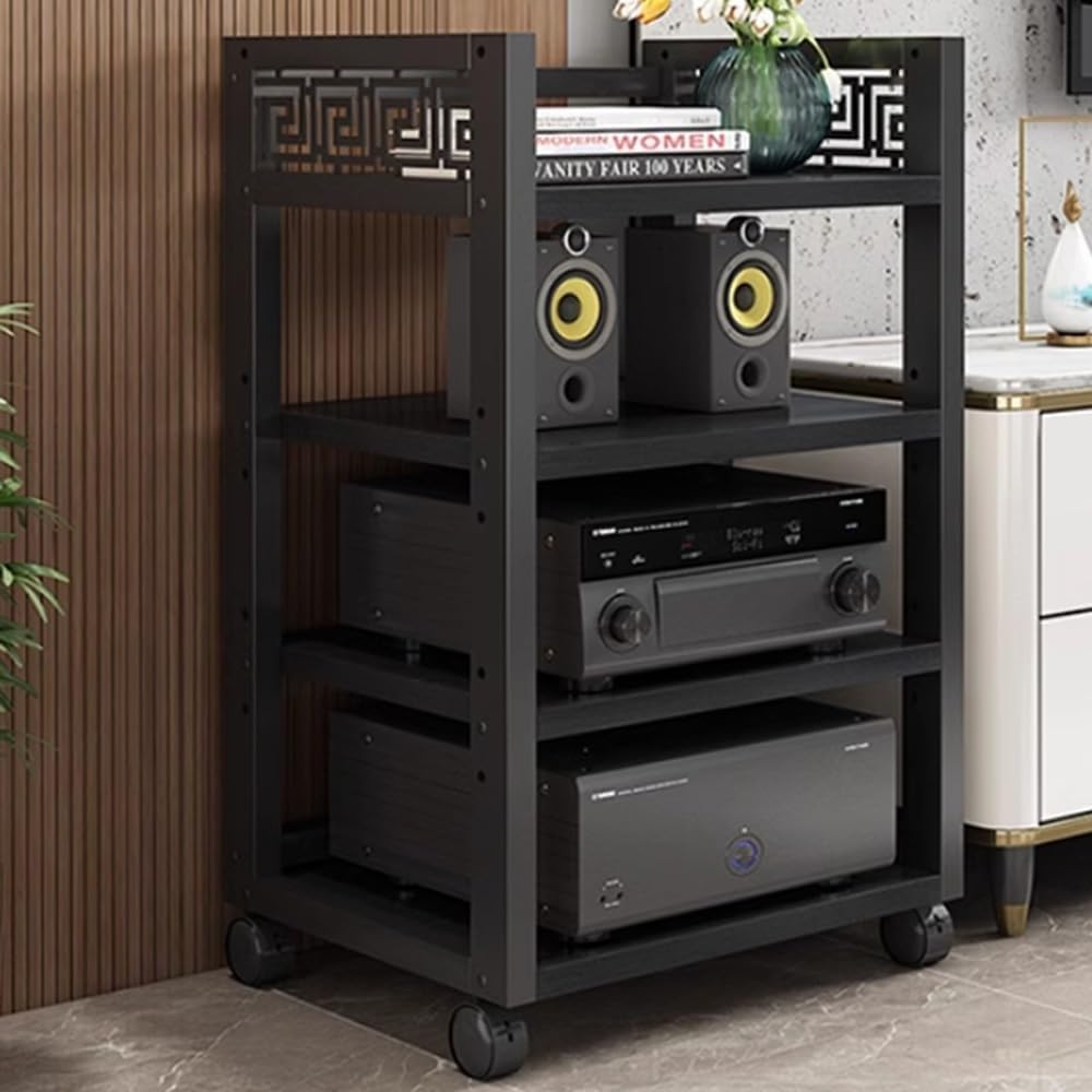 NILZA Stereo Cabinet AV Component Media Stand Multi-Tier Audio Rack Rolling Audio Tower Floor-Standing Audio Cabinet CD Player Stand Adjustable Corner Shelf HiFi Rack(Black