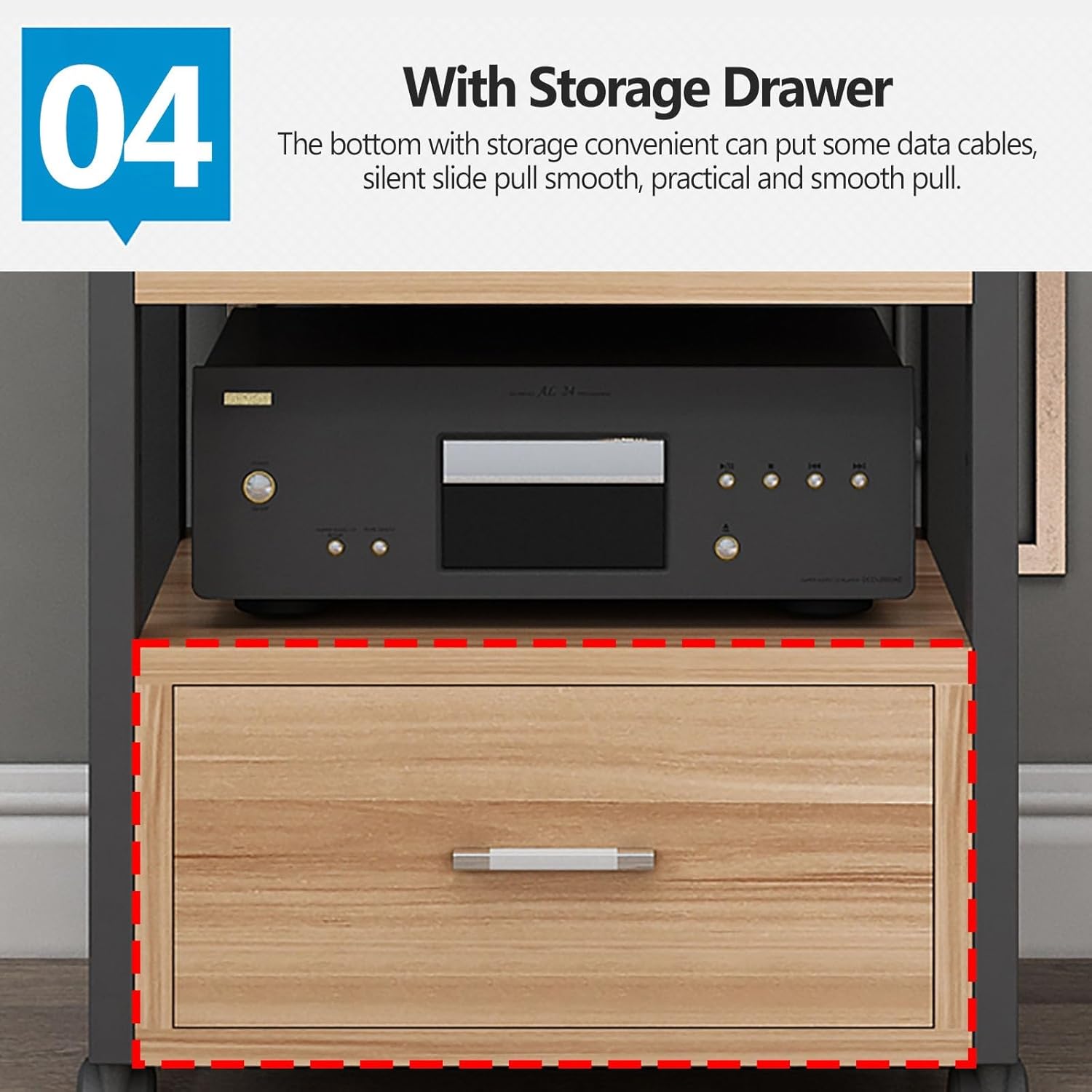 YLLFFLL 5-Tier AV Media Stand with Drawer - 120cm Tall Audio Rack Tower with Adjustable Heigth Shelves - Large Media Console Record Player Stand for Living Room Bedroom(Black-C)