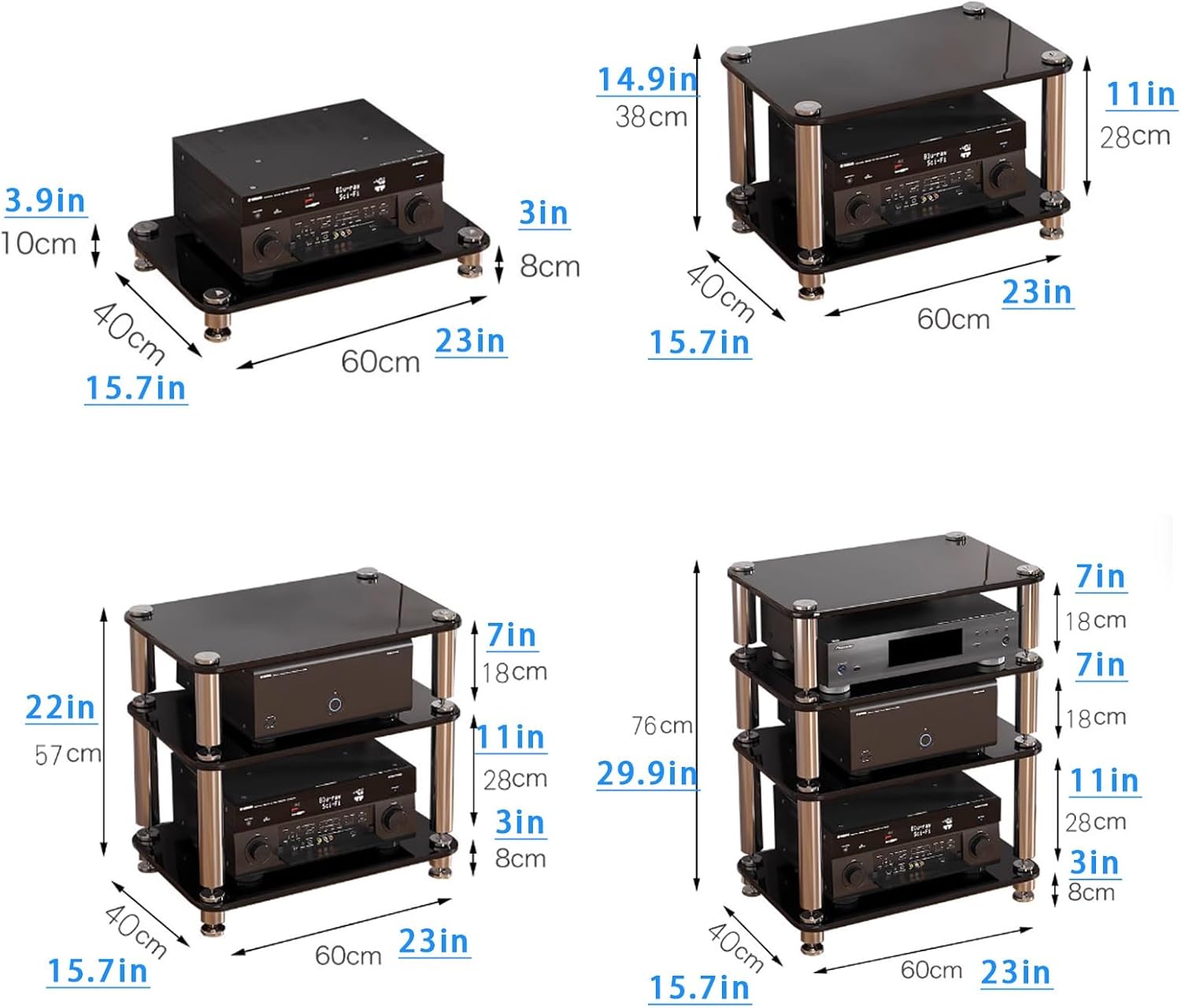 KUKIXKK 4-Tier Media Stand Corner Shelf Gaming Shelf Entertainment Stereo Components Rack