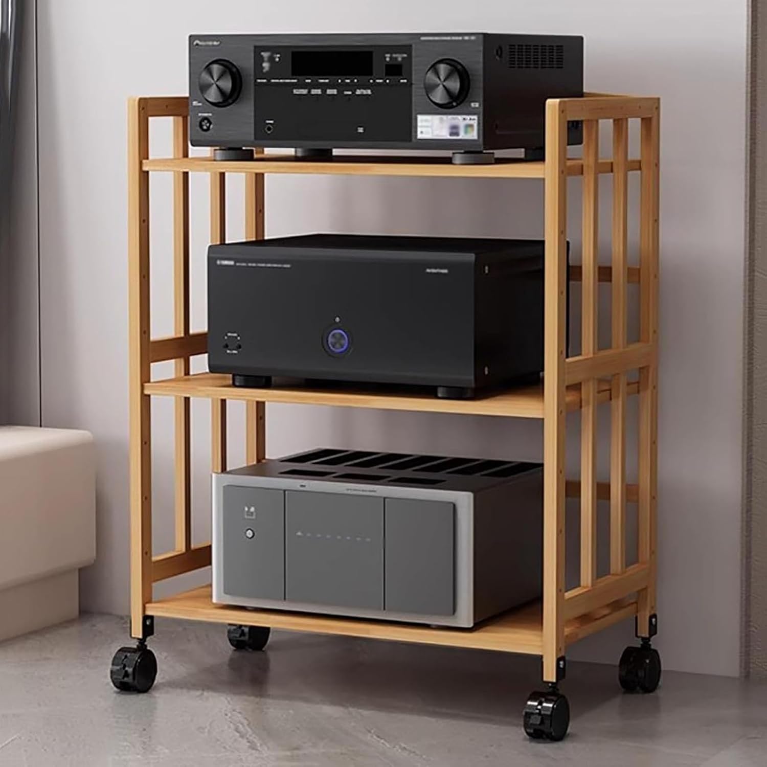 Media Stand 3/4/5-Tier AV Media Stand Corner Wooden Corner Component Cabinet Stereo Audio Rack