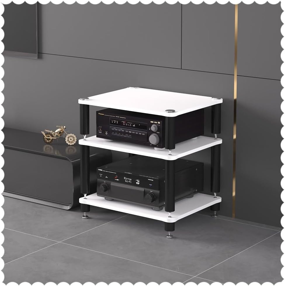 BIUBPW Stereo Cabinet Home Office HiFi Rack AV Media Stand 3 Tier Audio Video Component Cabinet Record Player Stand Shock-Absorbing AV Equipment Rack(White)