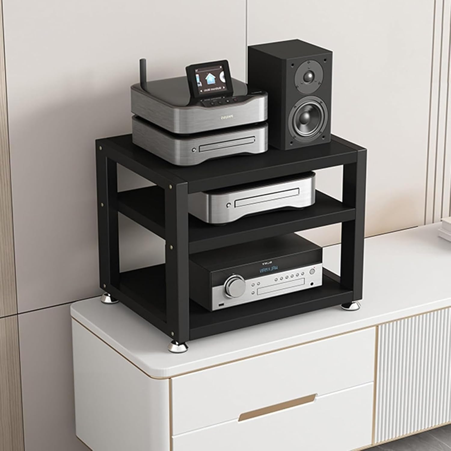 Desktop Or Floor-Standing AV Media Stand Audio Rack Home TV Entertainment Stereo Components Cabinet Multi-Function Open Storage Shelf With 3 Tier Wooden Corner Shelver ( Color : C