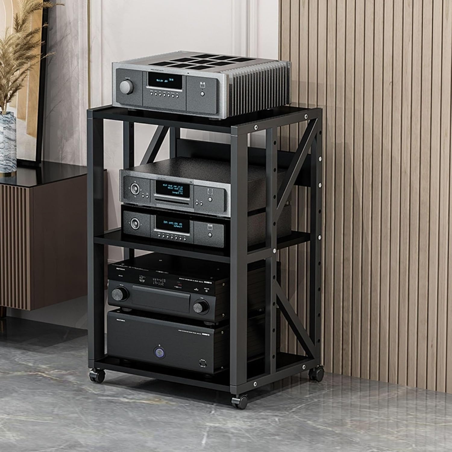 UYCVT Movable Media Stand Multi-Function Movable Audio Video Storage Cart Cd Player Media Stand Amplifier Rack-Black - B-3 Tier