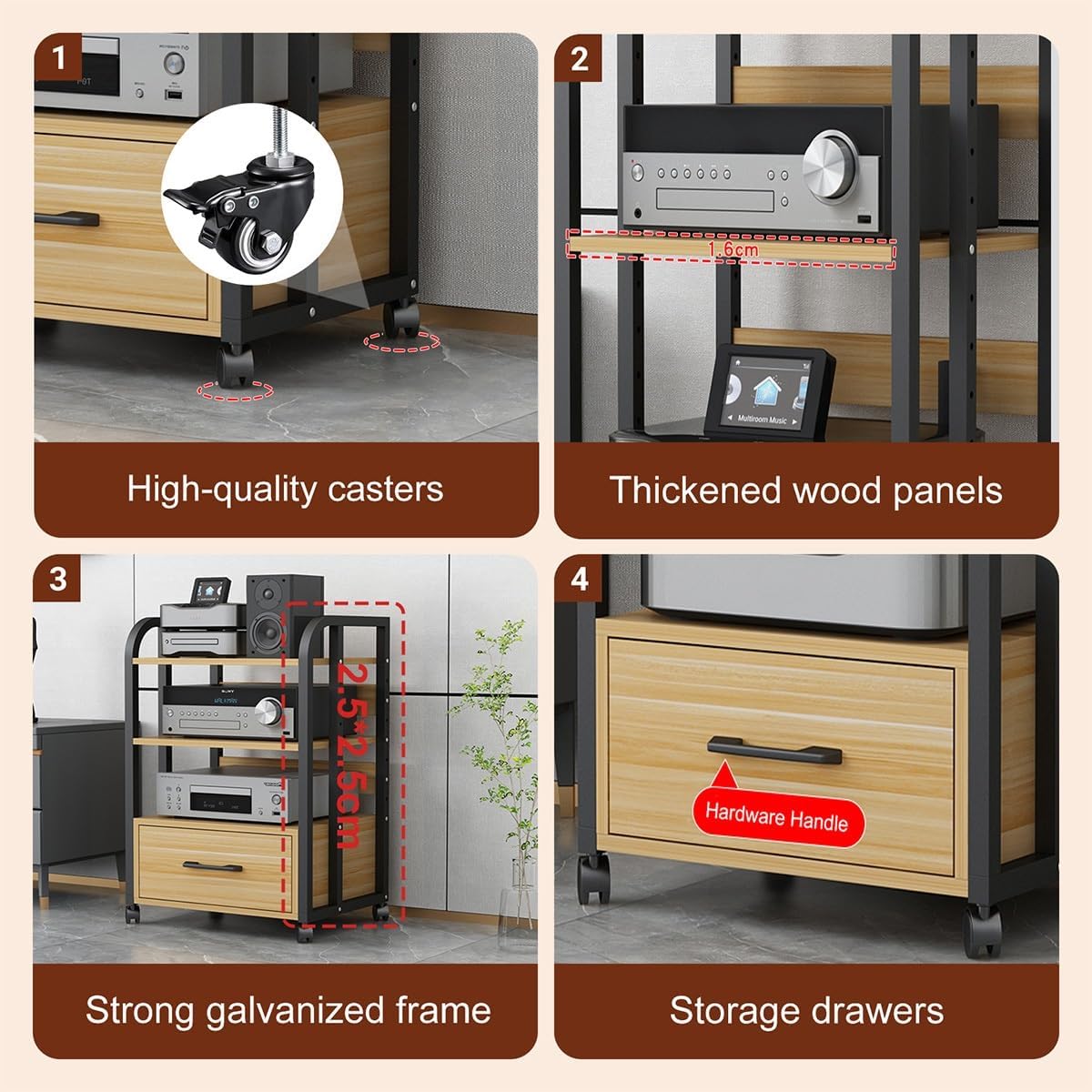 JDPYURV Heavy Duty Media Stand with Drawer & Wheels