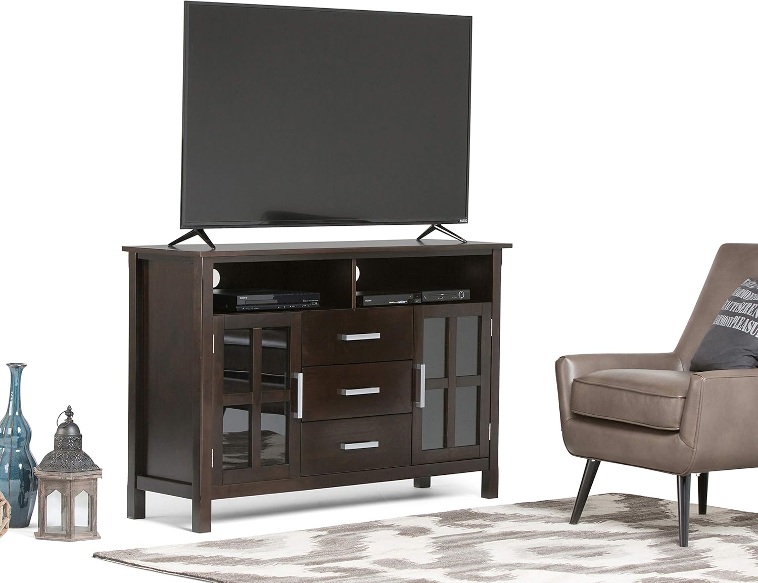 SIMPLIHOME Kitchener SOLID WOOD 53 inch Wide Contemporary TV Media Stand in Hickory Brown For TVs up to 60 inches for the Living Room and Entertainment Center