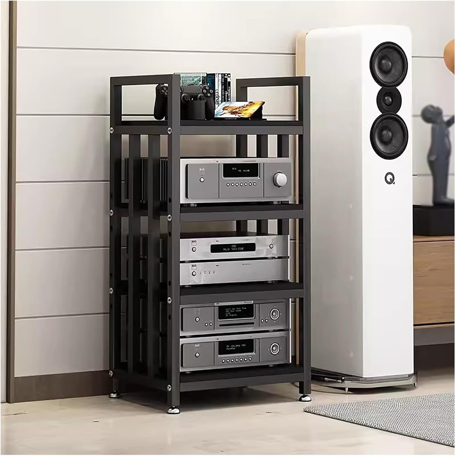 4 Tier Stereo Component Stand Rack Audio Video Tower Media Cabinet