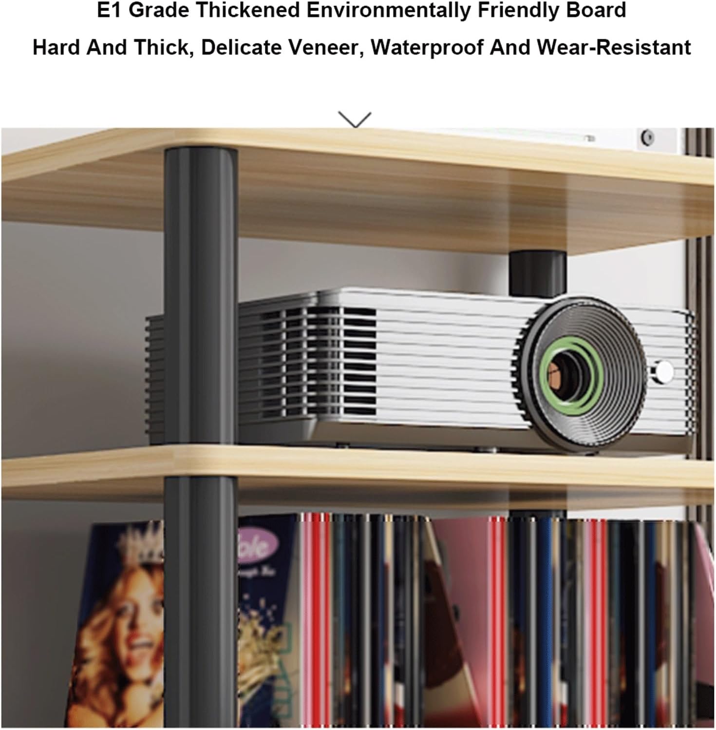 AV Media Stand Multi-Layer HiFi Display Rack Wooden Record Player Audio Tower with Steel Pipe Open Stereo Storage Shelf for Gaming Console(Natural