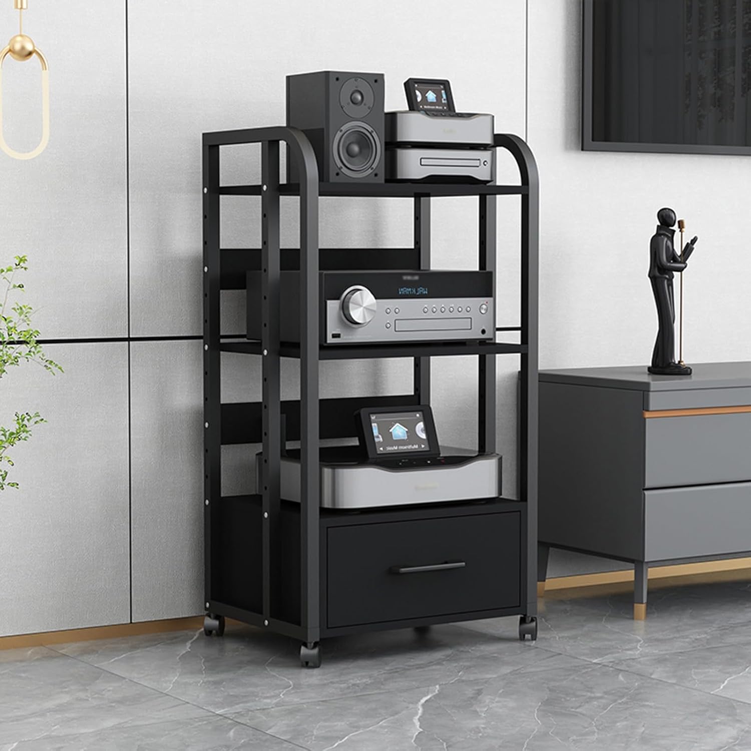3/4-Tier AV Media Stand with Drawers and Wheels