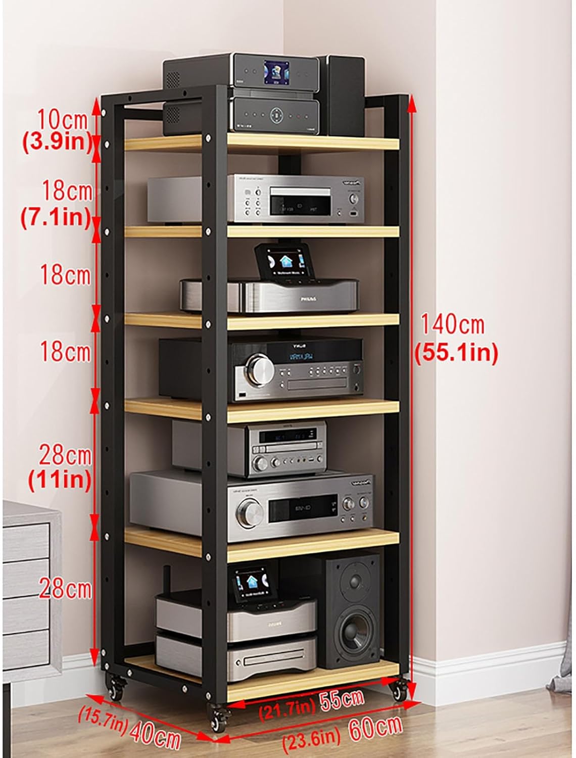 JIAHESHYP Media Stand with 6-Tier Shelf