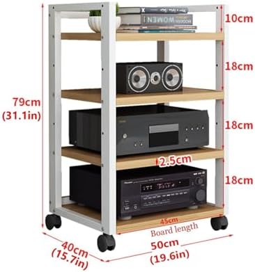 4-Tier AV Media Stand Corner Shelf for Record Player Wooden Stereo Cabinet Audio Rack Tower with Height Adjustable Wooden Shelves