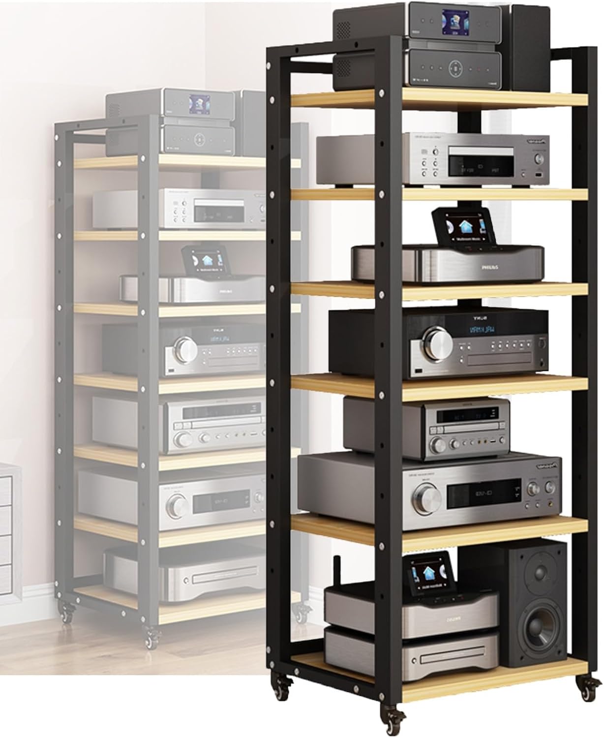 AV Media Stand Corner Stand Entertainment Stereo Component Storage Rack With 6-Tier Adjustable Wooden Stand For DVD Player