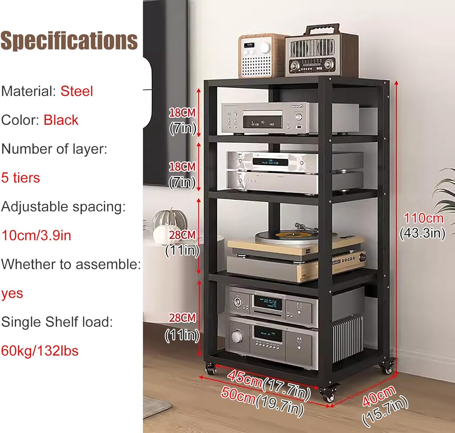JYHHCYS `Mobile Audio-Video Media Stand Cart on Wheels
