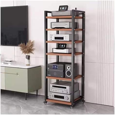 UYCVT Heavy Duty Media Storage Cabinet - 7-Tier Adjustable Audio-Video Rack with Rolling Shelves for Living Room Home Office - Tall Stereo Components Stand in Stylish Design-Black-#1-6 Tier