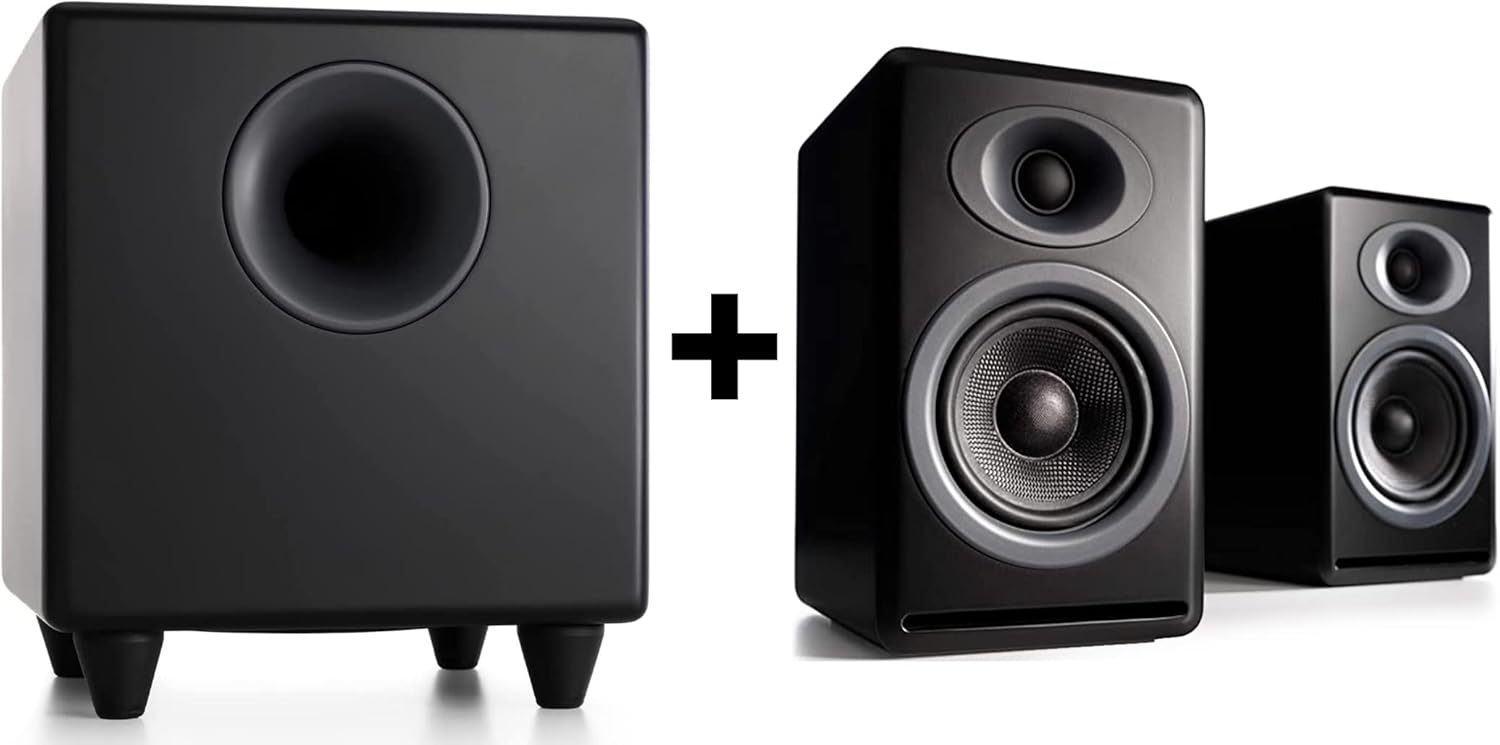 Audioengine P4 Black Passive Bookshelf Speakers and S8 Black Subwoofer