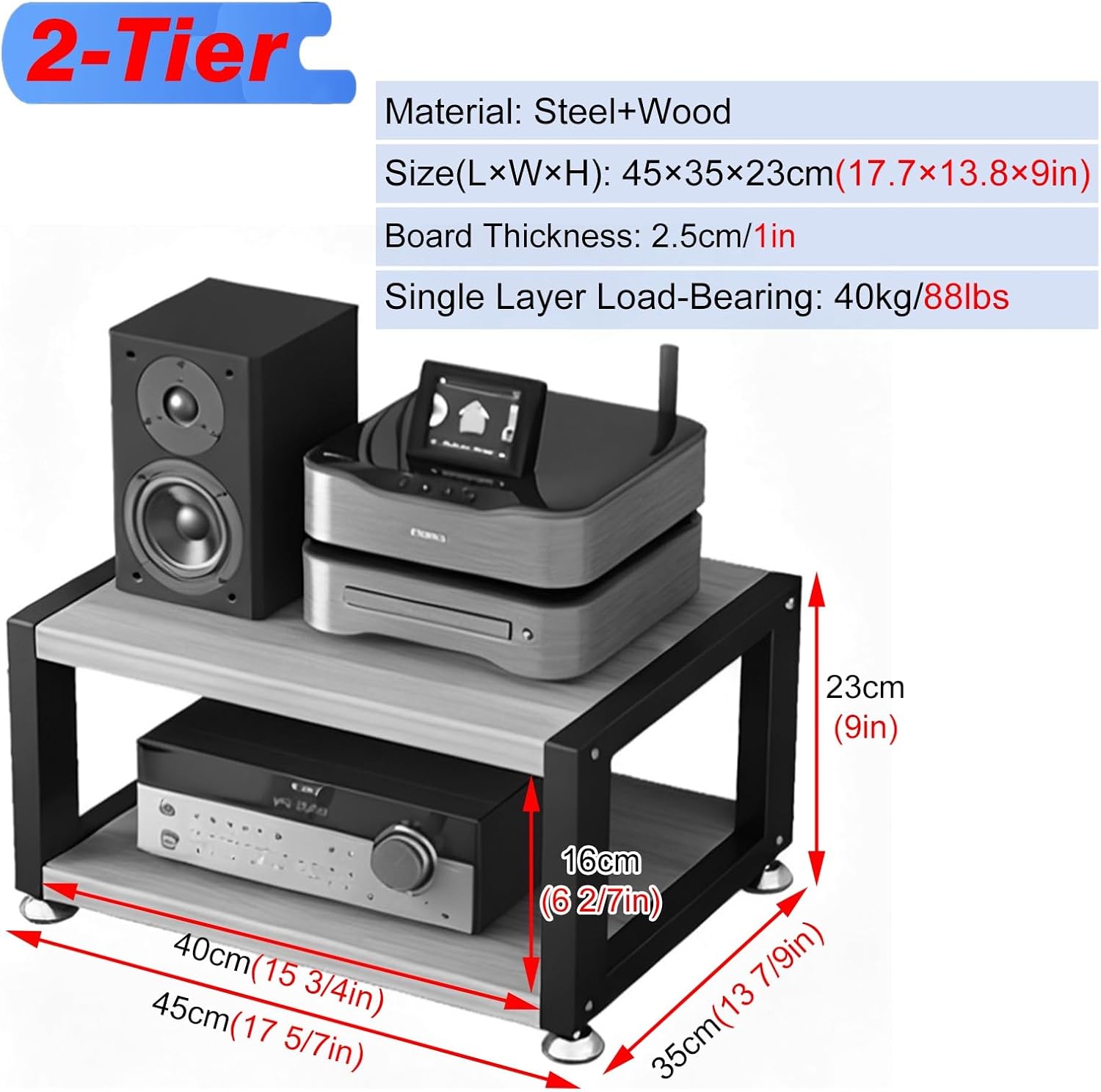 RENLXFI Free Standing Audio Rack 9 14 19 in Tall