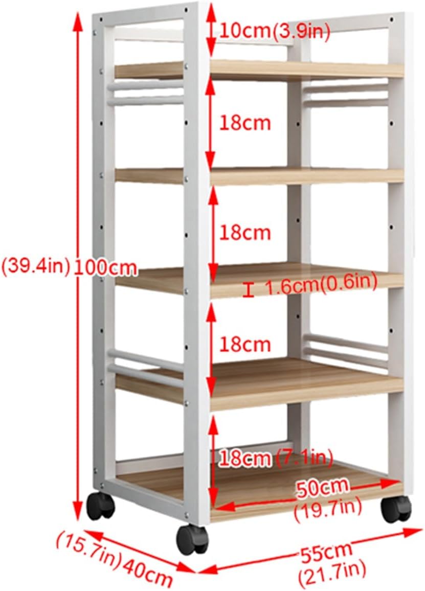 5-Tier AV Media Stand CD Player Stereo Component Cabinet Movable Audio Tower Home Theatre Equipment Amplifier Rack Open Storage Cabinet with Height Adjustable Wooden Shelf (Color : G)