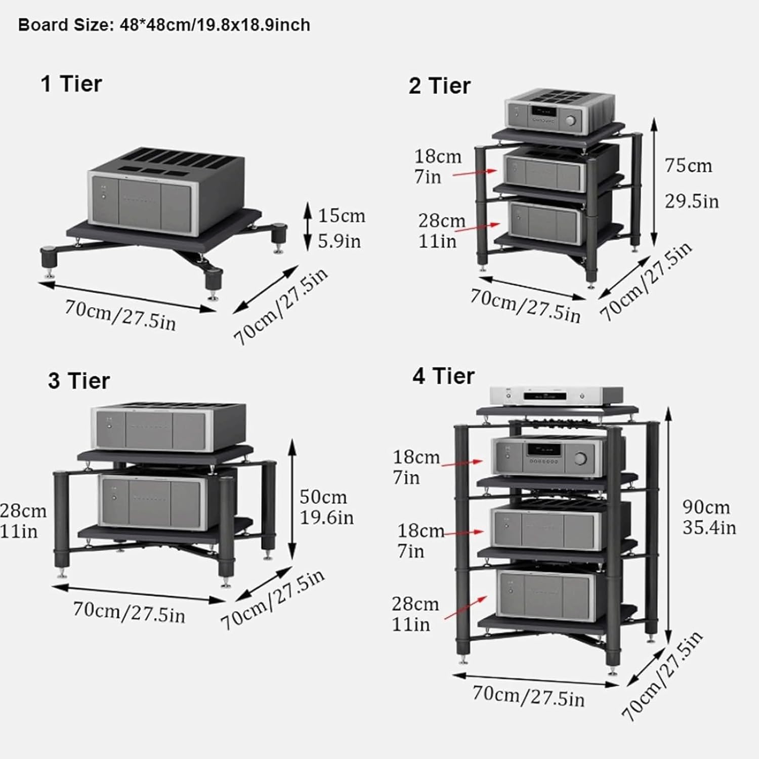 PZEOB Audio Rack Stereo Rack Audio Video Media Stand Modern Rack Audio Tower with Shock-Absorbing Feet Audio-Video Shelving Stereo Stands(Silver
