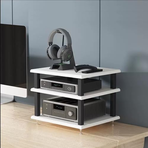 UYCVT 4-Tier Wooden Printer Stand & Av Rack - HiFi Desktop Shelf with Storage for Home Office Media Component Organizer Stereo Tower for Home Theater Setup-White-3 Tier