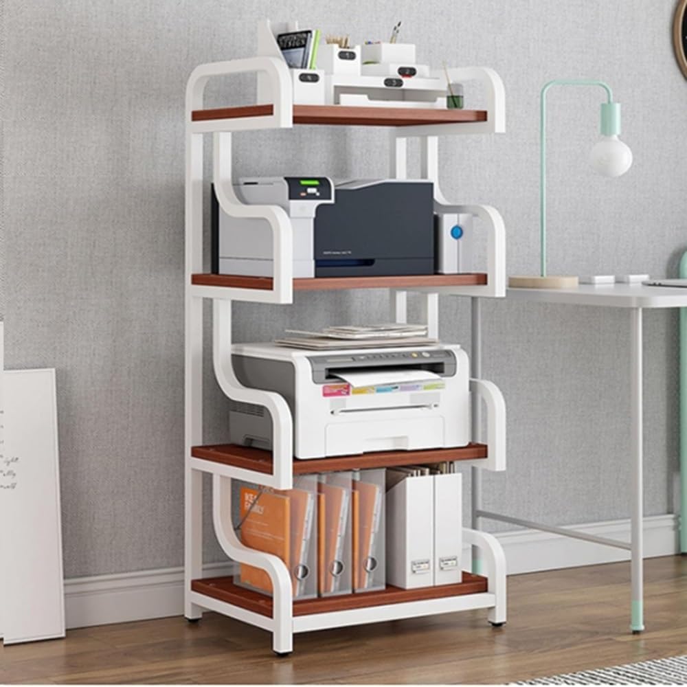 NILZA 52in Media Storage Cabinet AV Media Stand Open AV Cabinet Media Stand Audio Video Component Cabinet Corner Rack Audio Tower Stereo Entertainment Center Cabinet(White+Teak